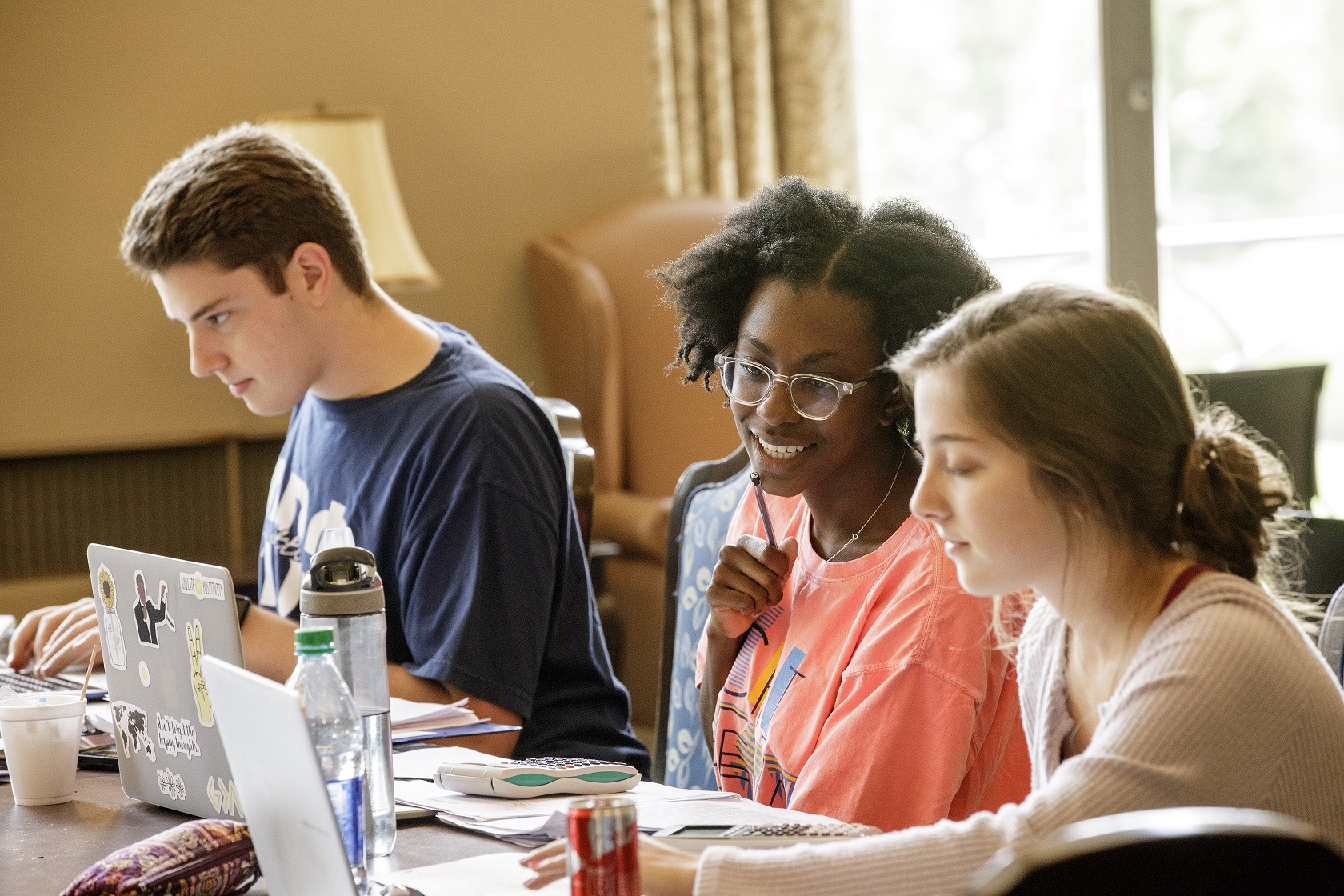 Students study together at Edmon Low Library. Students study together at Edmon Low Library.